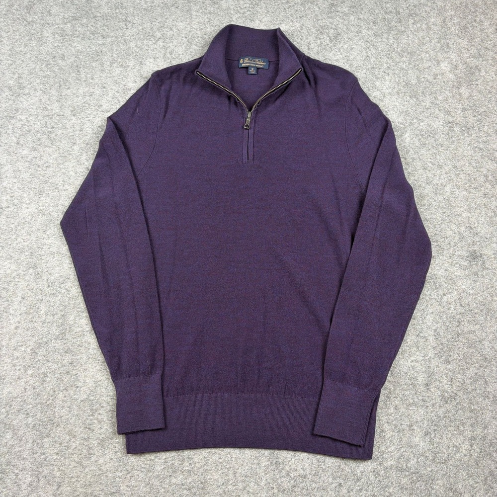 Brooks Brothers Sweater Mens M Purple Brookstech Merino Wool Quarter Zip Golf - Picture 1 of 10